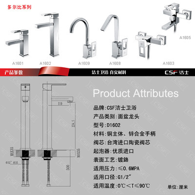 【方形洗脸盆水龙头 冷热面盆龙头 家用酒店工程推荐款D1602】价格,厂家,图片,水龙头/水嘴,开平市洁士卫浴实业-